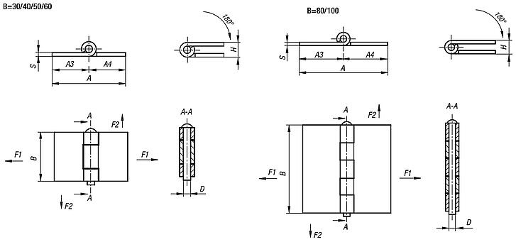 Hinges steel or stainless steel weldable