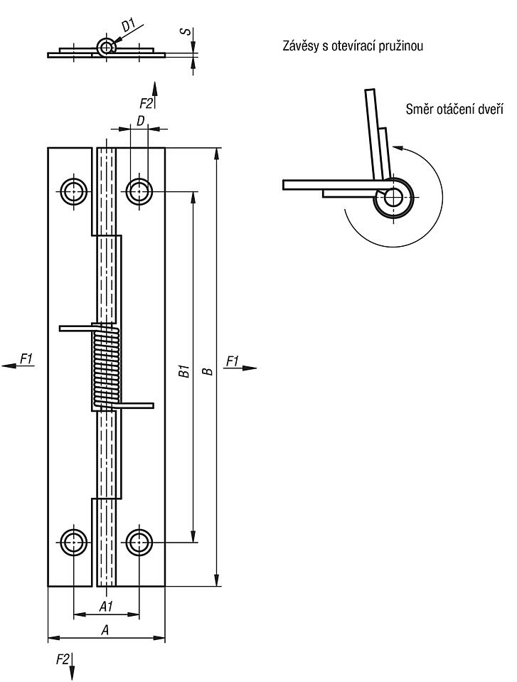 Pružinové závěsy z oceli nebo nerezové oceli 75 mm