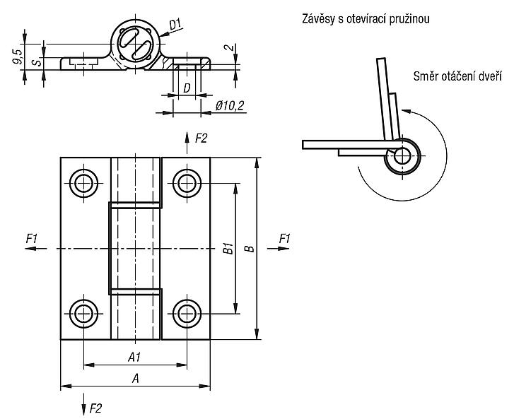 Tažné pružinové závěsy na hliníkový profil 0,35 Nm, pružina otevírací