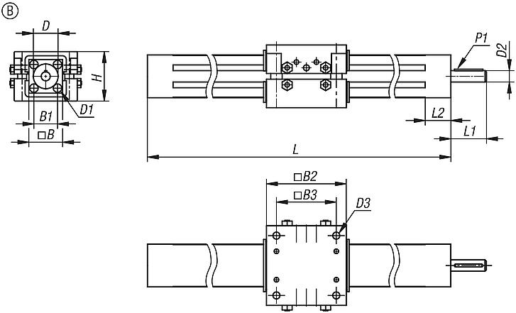 Unités linéaires carrées en aluminium, forme B