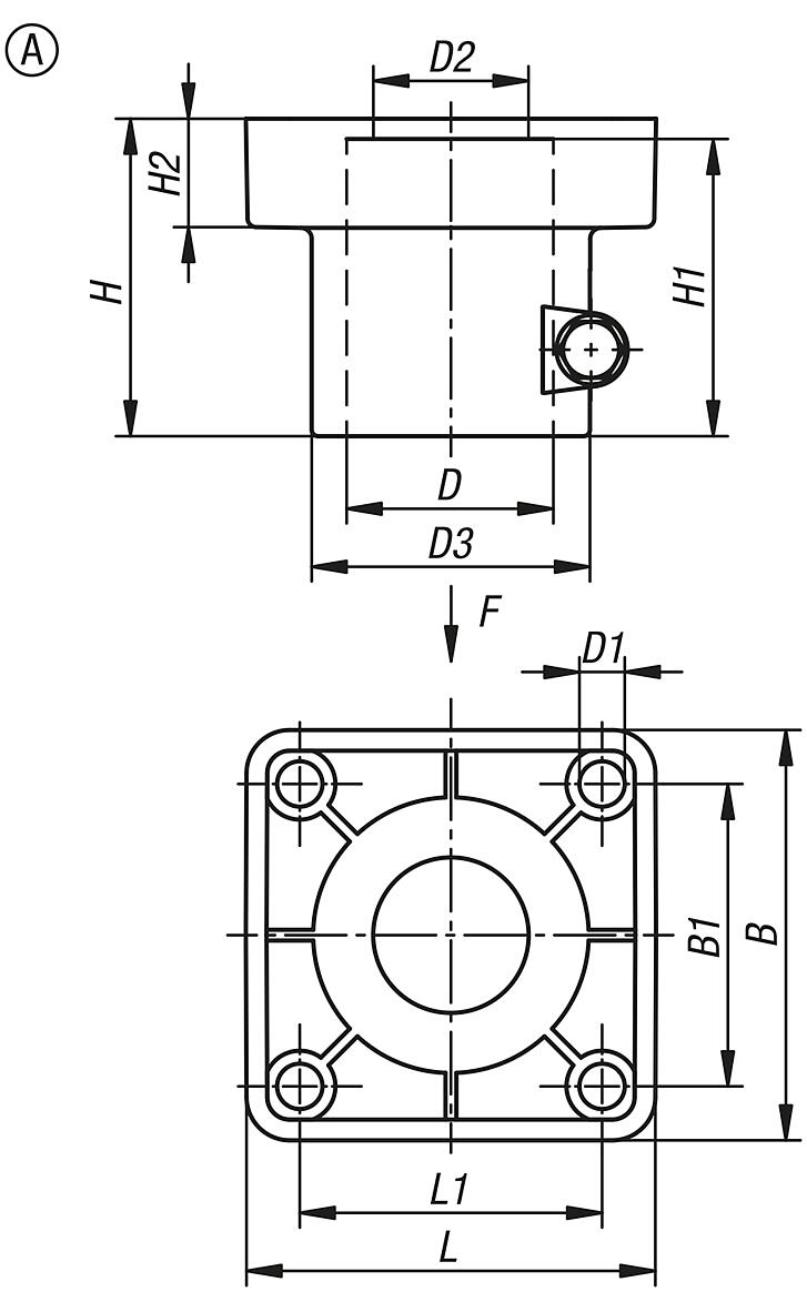 Tube clamps, support head, plastic, for round tubes, Form A