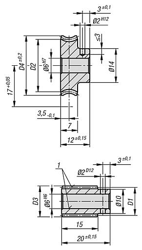 Worm gears, right-hand centre distance 17 mm