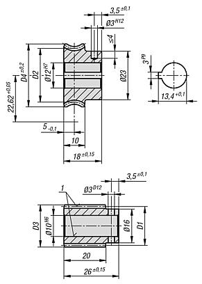 Worm gears, right-hand centre distance 22.62 mm