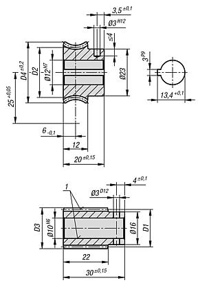 Worm gears, right-hand centre distance 25 mm