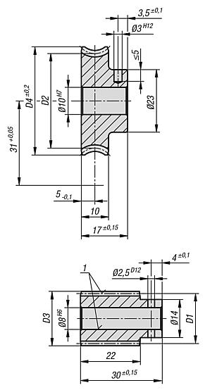 Worm gears, right-hand centre distance 31 mm