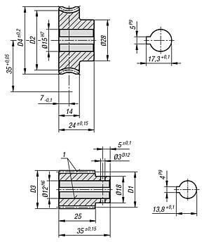 Worm gears, right-hand centre distance 35 mm