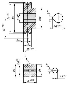 Worm gears, right-hand centre distance 40 mm