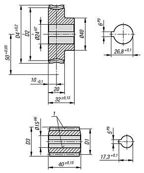 Worm gears, right-hand centre distance 50 mm