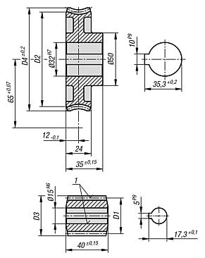 Worm gears, right-hand centre distance 65 mm