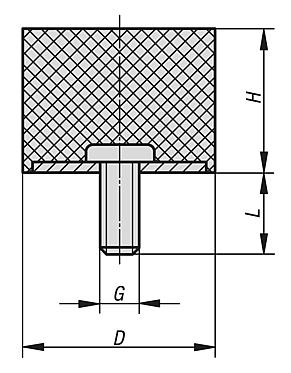 Tampon caoutchouc en inox, de type D cylindrique avec filetage bleu conforme FDA