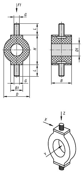 O-shaped mounts steel with external thread both sides