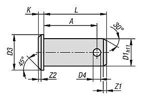 Pin with hole for split pin suitable for clevis joints