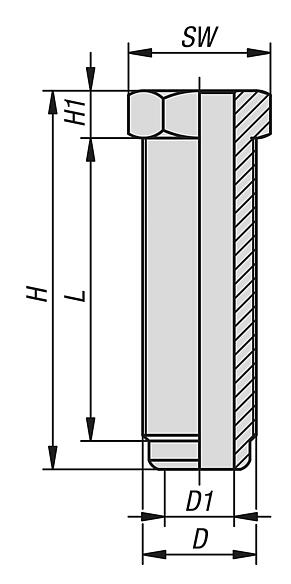 Hollow screws for steel levelling feet