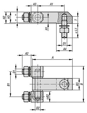 Block hinges with fastening nuts