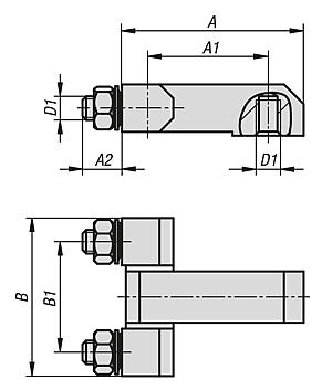 Block hinges with fastening nuts, long version