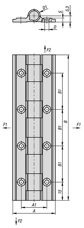 Spring hinges aluminium profile, 0.9 Nm, long version