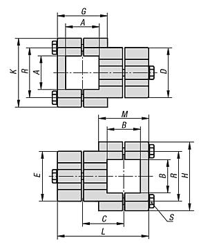 Tube clamps cross, aluminium - inch