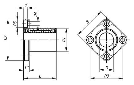 Linear ball bearing with square flange