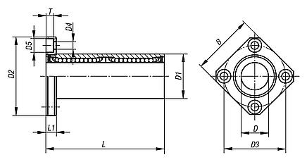 Linear ball bearing with square flange, double bearing