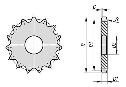 Coroas simples 1/2" x 5/16" DIN ISO 606