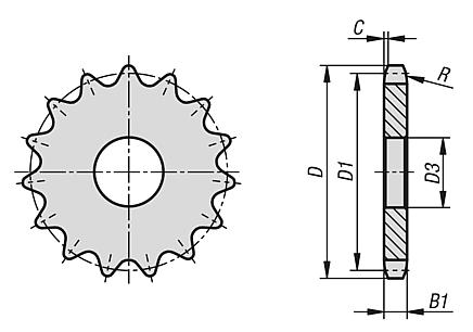 Sprockets single 1 1/2" x 1" DIN ISO 606