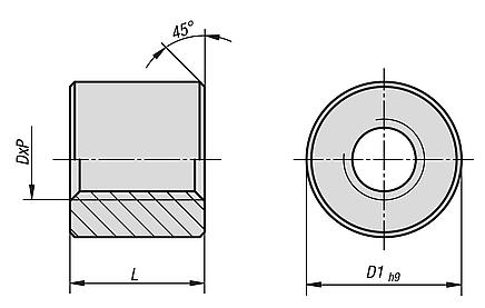 Trapezoidal thread nuts, round double-start, RH thread