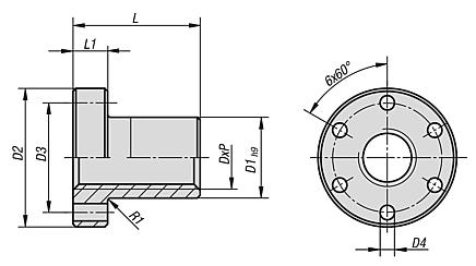 Trapezoidal thread nuts with flange double-start, RH thread