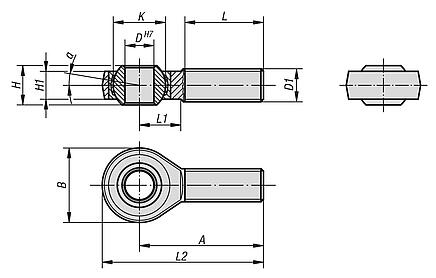 Rod ends with plain bearing, external thread, steel, DIN ISO 12240-1 maintenance-free