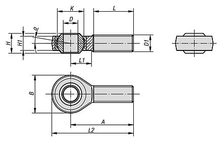 Rod ends with plain bearing external thread, narrow head, DIN ISO 12240-1 maintenance-free