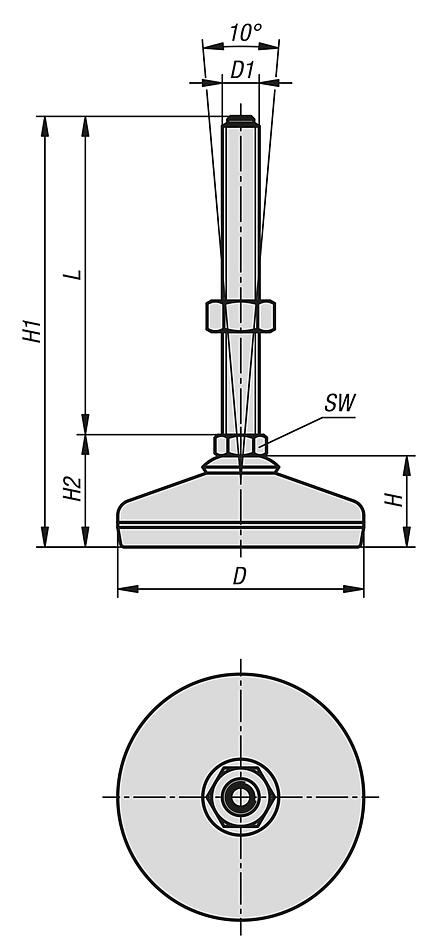 Levelling feet stainless steel, FDA conform - inch