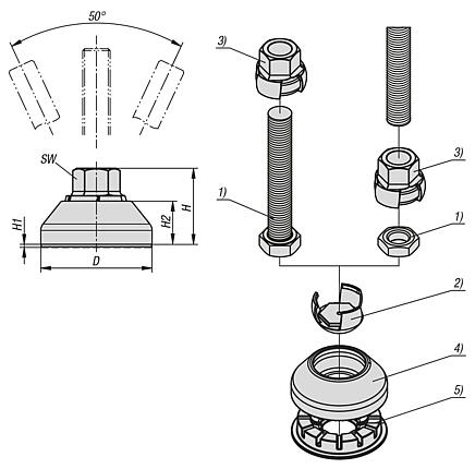 Swivel feet plates, plastic