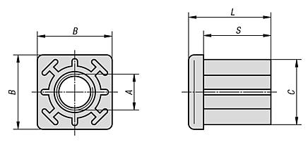 Tube inserts squarewith tapped bush 