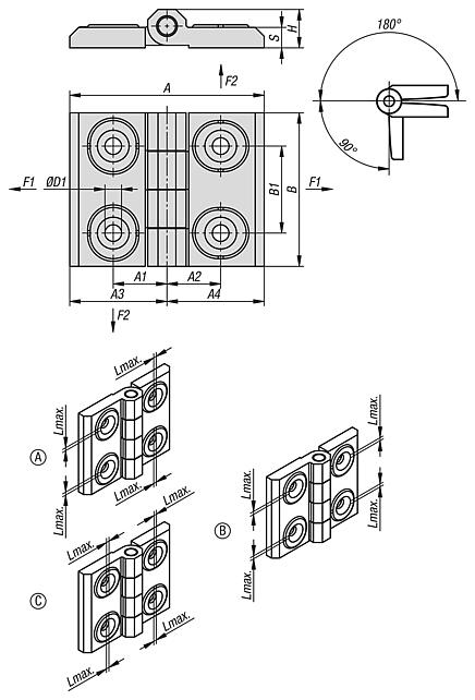 Hinges die-cast zinc, adjustable, Form A