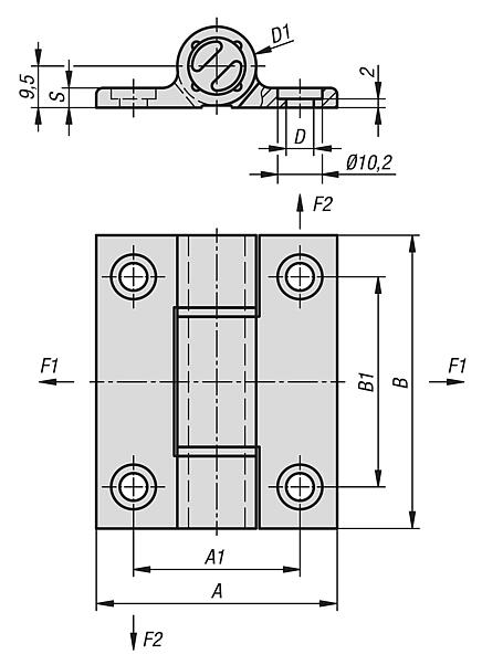 Spring hinges, stainless steel, 0.7 Nm