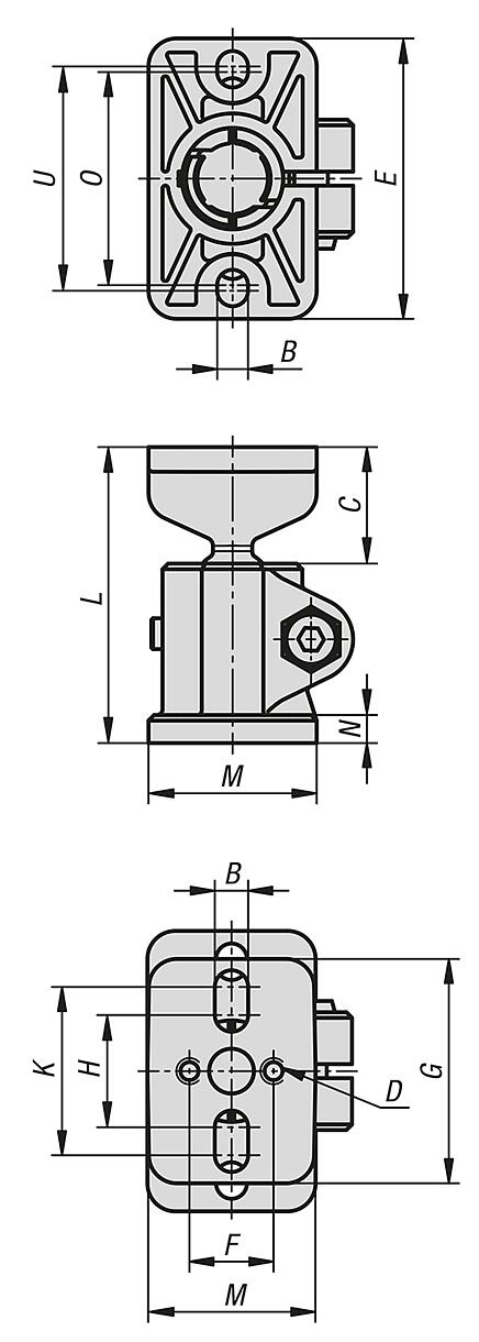 Tube clamps base, plastic with ball joint