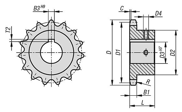 Sprockets single 3/4" x 7/16" DIN ISO 606, ready to install