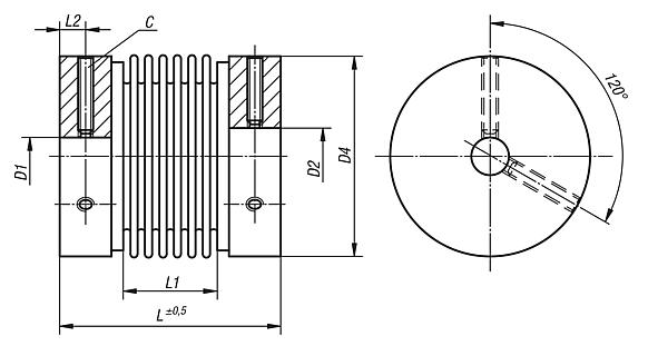 Metal bellows couplings clamping with grub screw