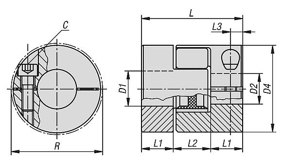 Elastomer dog couplings with clamp hubs