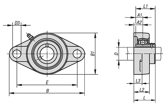 Pillow block bearing flange type MUCF 2-hole stainless steel