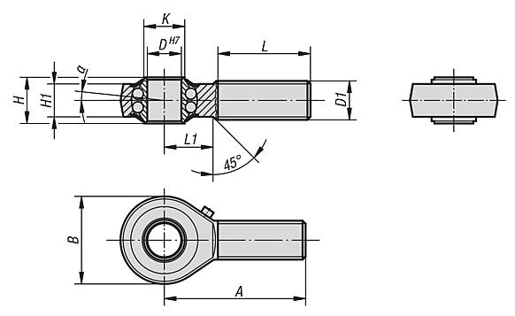 Rod ends with ball bearing external thread, DIN ISO 12240-4