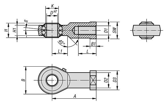 Rod ends with ball bearing internal thread, DIN ISO 12240-4
