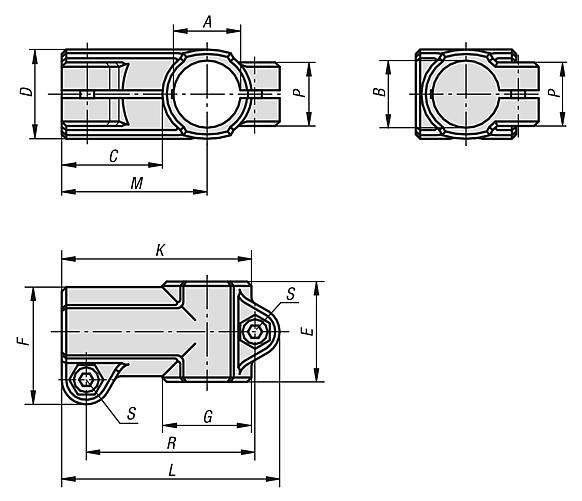 Tube clamps T-angle, aluminium