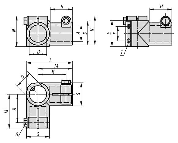 Tube clamps right-angle, aluminium