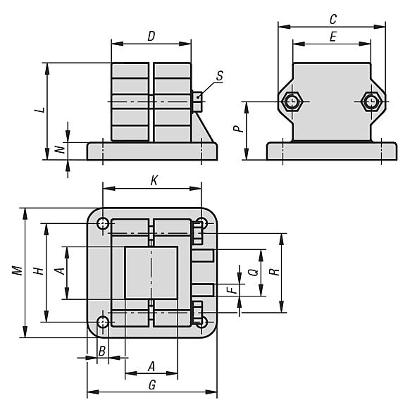 Tube clamps base, aluminium