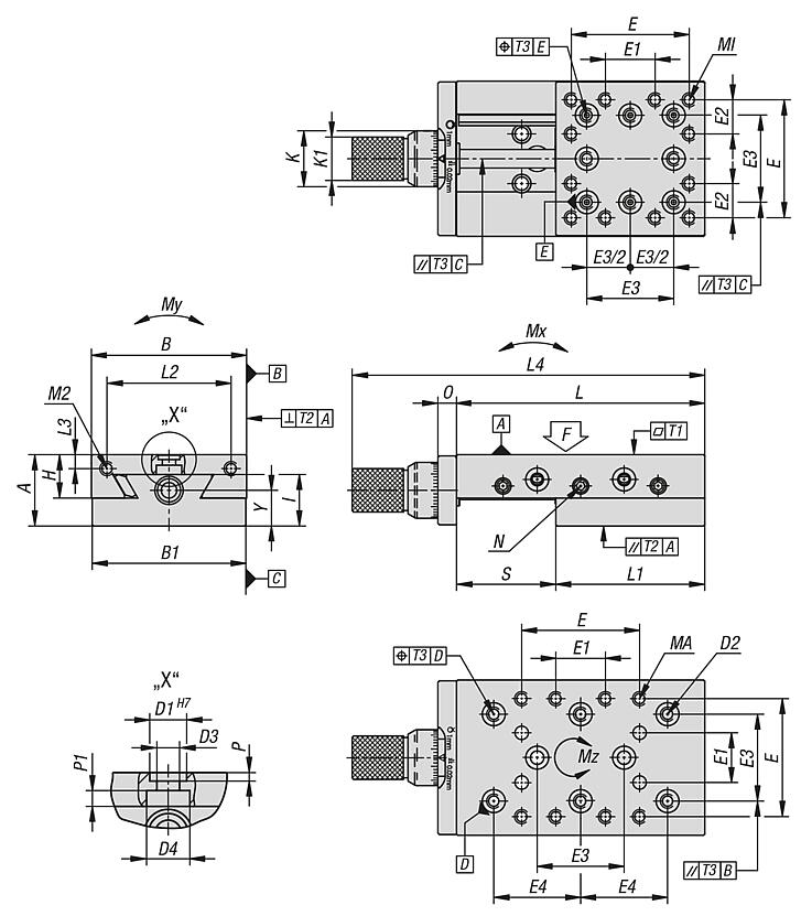 Dovetail slides with micrometer spindle and location holes