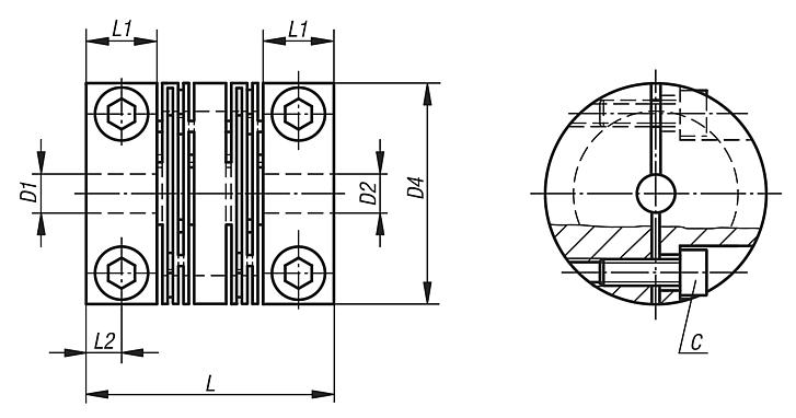 Beam couplings stainless steel with detachable clamp hubs