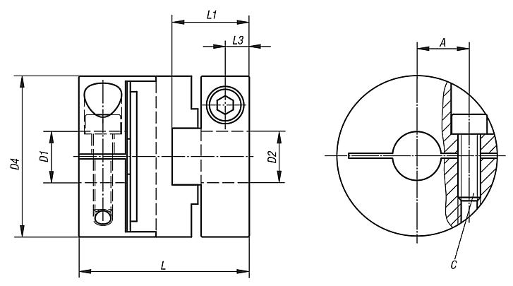 Oldham-type couplings with radial clamping hub