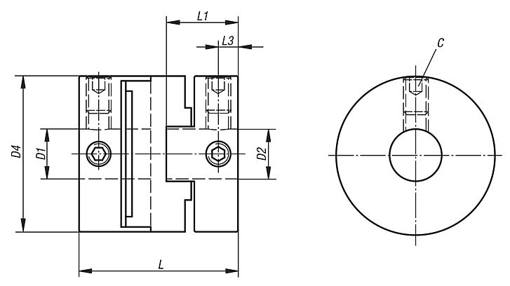 Oldham-type couplings clamping with grub screw