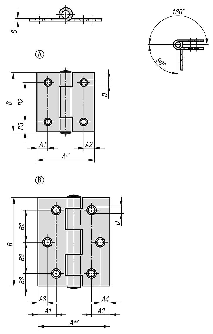 Hinges sheet steel or sheet stainless steel