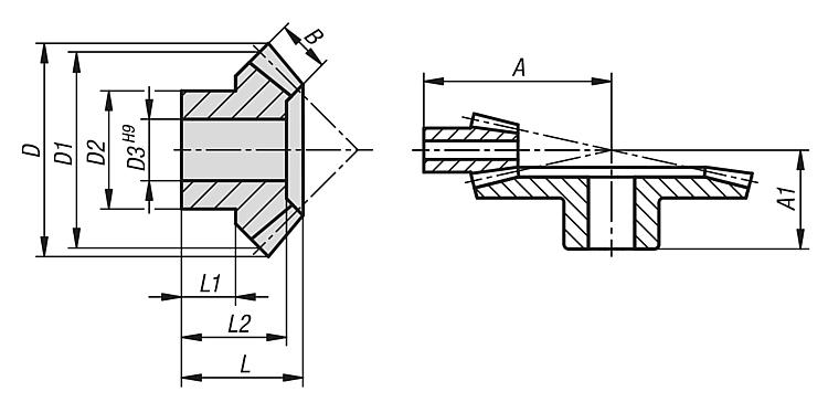  Bevel Gear 90 Degrees, 1 to 1 Bevel Gear, Modulus: 1.5